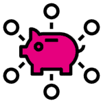 A piggy bank icon that symbolizes funding.