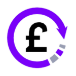 GBP symbol encircled by a circular purple arrow symbolizing positive cash flow.