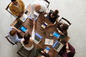 Areal view of a business meeting, presentation